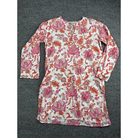 Roberta Roller Rabbit Tunic Womens Medium Pink Orange Floral Boho Kurta Top - Picture 1 of 7